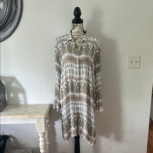 J. Jill Sand Dune Paisley Boho Lightweight Button Down Tunic Top Women's size L